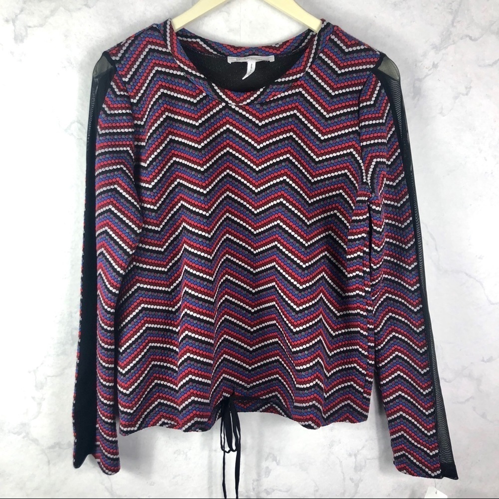 [BCBG] Printed Striped Mesh Top